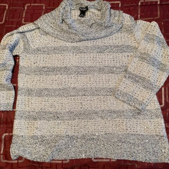 Nue Options White/Grey wTiny Sparkling Silver Discs Sweater Cowl Collar Sz XL - Picture 8 of 11